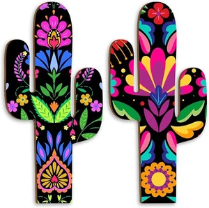 Yousoontic 2 Pieces Mexican Style Cactus Shaped Wooden Signs Farmhouse Wall... - Picture 1 of 6