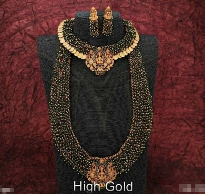 22k Gold Plated Real Look Necklace Combo Set Indian Ethnic Lakshmi Kasu Matt Set - Image 1 of 4