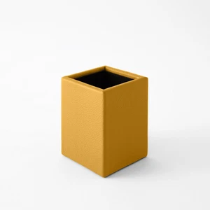 Schreibtisch Stiftehalter Echtes Leder Gelb - Quadratisches Design - Bild 1 von 5