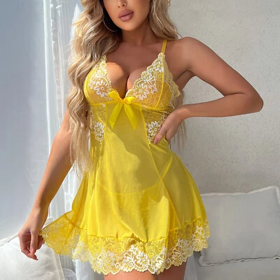 Women's Sexy-Lingerie Babydoll G-string Sleepwear Underwear Lace Dress Nightwear - Image 1 of 4