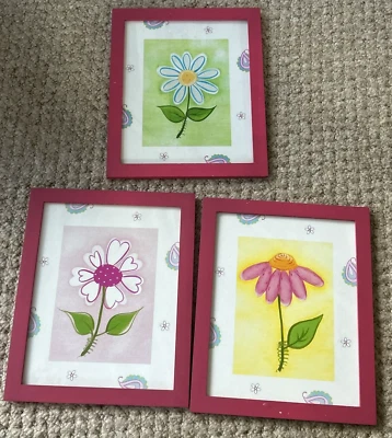 Conjunto de 3 impresiones marco rosa decoración pared flores florales decoración dormitorio niños Foto 1 de 4