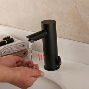 Black Bathroom Vessel Sink Basin 1 Handle Touchless Sensor Taps Brass Faucet - Picture 1 of 10