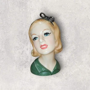 Natalie Wood 8.25" Head Vase Topline Imports Inc Green Top Open Mouth Open Eyes - Picture 1 of 11