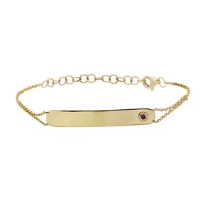 Brazalete barra identificación zafiro rosa corte redondo real natural oro amarillo 14K 0,02 quilates - Imagen 1 de 2