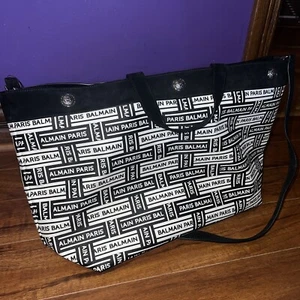 Balmain Paris Black And White Canvas Shopper Tote Bag Travel - Picture 1 of 7