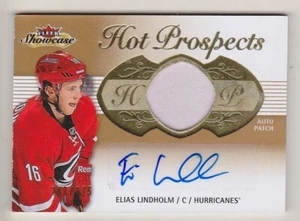 13-14 Fleer Showcase Elias Lindholm /375 Auto PATCH Rookie Hot Prospects 2013 - Picture 1 of 1