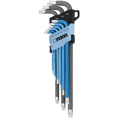 Set 9 Chiavi TORX Maschio FERVI a Brugola Piegate Serie Kit Officina 0545/TF - Immagine 1 di 2