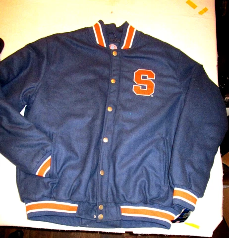 NWT NCAA Syracuse University Orange Mens Wool Varsity Jacket. Navy Blue XL Cover