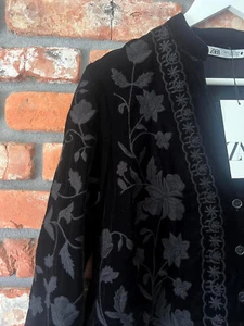 A204 ZARA BLACK VELVET STUNNING KIMONO EMBROIDERED JACKET COAT EXTRA SMALL - XS - Bild 1 von 13