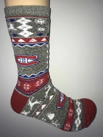Montreal Canadiens Gray Christmas Holiday Sweater Deuce Crew Socks Cover