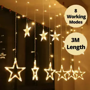 Christmas Decoration Star Window Curtain Lights 3M Lenght Xmas Party UK Plug CE - Picture 1 of 12