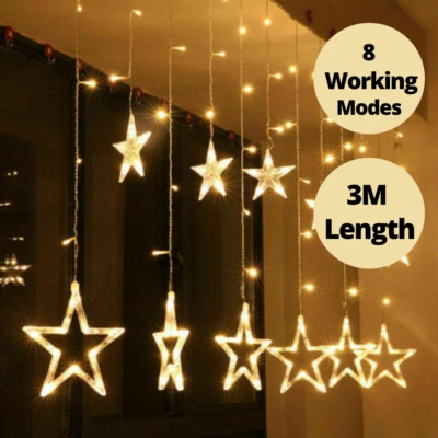 UK Star  LED Curtain Lights Pendant Christmas Decoration String Light UK Plug CE - Image 1 of 4