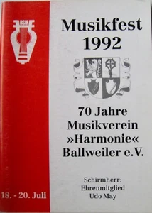 Festschrift 70 Jahre Musikverein Harmonie Ballweiler eV Saar Musikfest 1992 - Bild 1 von 1