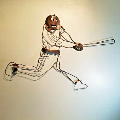 Baseball Player Iron Decorative Metal Wall Art Sculpture Sports Ball Batter  - Image 1 of 4