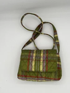 Vtg Vera Bradley Silk Purse Womens Crossbody Quilted Plaid Gingham Green Red - Picture 1 of 7
