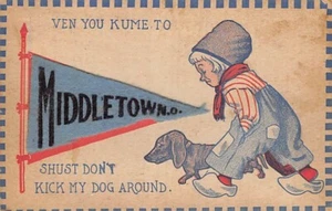Postcard OH: Dutch Boy, Felt Pennant, Middletown, Ohio, DB Posted 1910's - Picture 1 of 2
