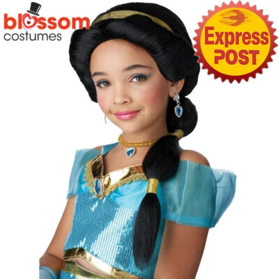 W891 Niñas Desierto Princesa Jazmín Aladdin Árabe Genio Libro Semana Disfraz Peluca Foto 1 de 2