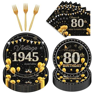 REFAVOR 80th Birthday Party Tableware 96PCS Cheers to 80th Birthday Decorations Men W...