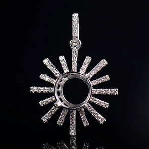 Christmas Round 8MM 14K White Gold Natural Diamond Snowflake Pendant Semi Mount - Picture 1 of 10