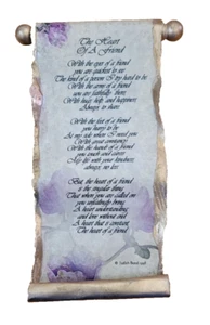 Vintage Judith Bond 1998 Das Herz eines Freundes Gedicht Parchtone lila Blume Kunst - Bild 1 von 2