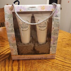 Foot Care Gift Set Includes Foot Lotion Scrub and  Comfy Slippers Size 7 - 10