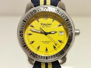 VINTAGE RARE DIVER YELOOW DIAL MEN'S SWISS QUARTZ WATCH "PHILIP WATCH" AQ 2000 - Picture 1 of 9