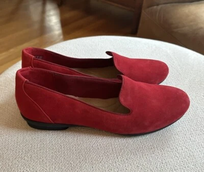 Mocasines de vestir Clarks rojo gamuza preppy cómodo cuña plataforma talla 8 Foto 1 de 4