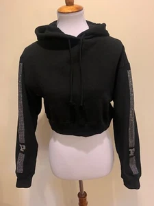 NWT! Victoria's Secret PINK Black Campus Bling Cropped Hoodie Size XS - Picture 1 of 12