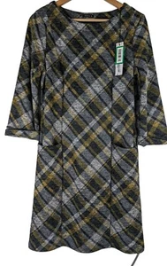 Roman Originals Check Shift Dress in Grey and Yellow, Front Pockets, Size 14 - Picture 1 of 9