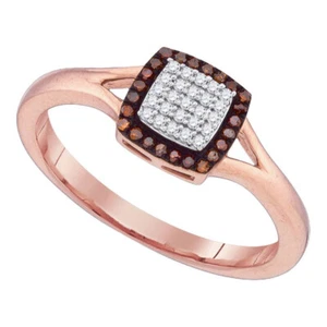 10kt Rose Gold Womens Round Red Color Enhanced Diamond Square Ring 1/8 Cttw - Picture 1 of 1