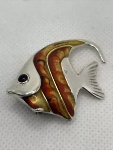 Vintage Sterling Silver Enamel Angelfish Pin Brooch Made in ITALY 1.25” By 2” - Picture 1 of 7