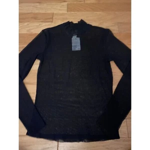 NUEVO CON ETIQUETAS H&M, Blusa Mujer Negra Transparente Manga Larga Cuello Alto Talla Pequeña - Imagen 1 de 9