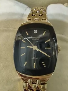 ARMITRON WOMEN'S 75/5195 DIAMOND ACCENTED GOLD BRACELET WATCH BLACK FACE H49 NIB - Picture 1 of 7