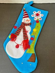 Fleece Christmas Stocking w/Snowman~Blue ~Christmas Tree - Picture 1 of 4