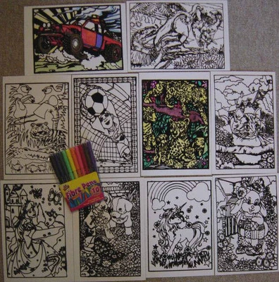 Carte da colorare velluto, 10 immagini e 10 penne in fibra artistica, articolo nuovo