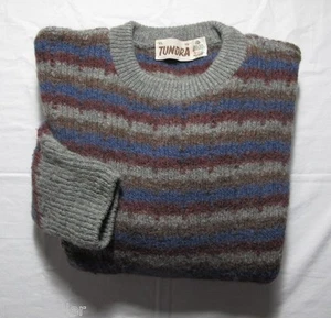 Wool Grey Blue Red Brown Striped Crewneck Sweater TUNDRA Mens L to XL CANADA - Picture 1 of 5