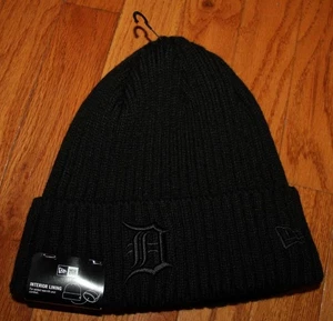 New Era Detroit Tigers Cuff Knit Winter Mütze Cap Beanie komplett gefüttert ALL BLACK *B3 - Bild 1 von 9