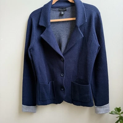 Blazer Chaqueta Cárdigan Adrienne Vittadini Para Mujer Azul Marino Tejido Informal Trabajo Talla L Foto 1 de 4