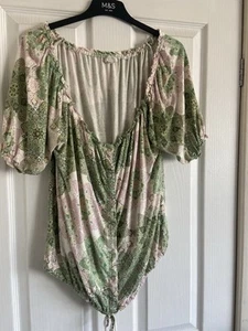 Fat Face Green & Pink Mix Off The Shoulder Blouson Short Sleeve Top Size 16 - Picture 1 of 5