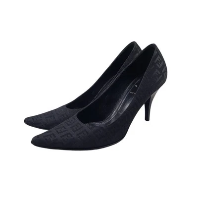 Fendi Black Zucca Canvas Pump Heels, Made In Italy Size 37 (6.5)  - Image 1 of 4