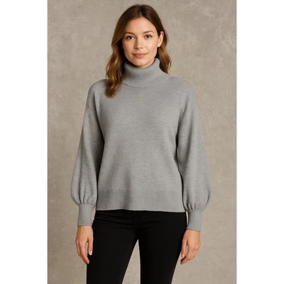 Suéter French Connection Para Mujer XS Gris Cuello Simulado Manga Globo Alto-Bajo Nuevo con Etiquetas Foto 1 de 4