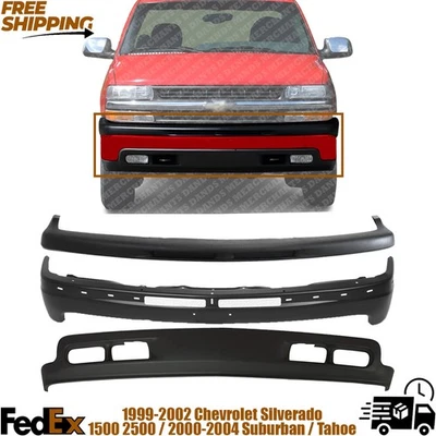 Front Bumper + Upper Cover + Valance For 99-02 Silverado 1500 2500 / 00-04 Tahoe - Image 1 of 4