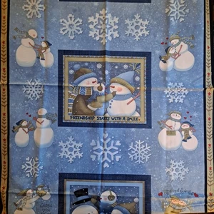 Winter Freundschaften Schneemann Baumwollstoff Panel 23" x 44" Teresa Kogut Marcus - Bild 1 von 7