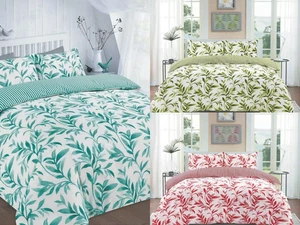 Ellie Leaf Reversible Bedding Set Floral & Striped Duvet Cover with Pillowcase - Picture 1 of 7