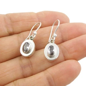 925 Sterling Silver Smoky Crystal Earrings Polished Faceted Gemstones for Women - Picture 1 of 5