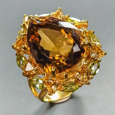 Antique 23 ct Natural Citrine Quartz Ring 925 Sterling Silver Size 8 /R447338 - Image 1 of 4