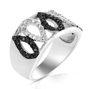 1/2 cttw Black and White Diamond Ring .925 Sterling Silver with Rhodium Size 7 - Picture 1 of 7