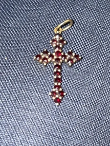 Vintage 800 Silber mit goldfarbenem Granat (böhmisch) Kreuz Anhänger für Halskette - Bild 1 von 5