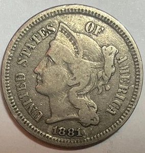 1881 3 Cent Nickel - Nice Type Coin - No Reserve - Picture 1 of 2