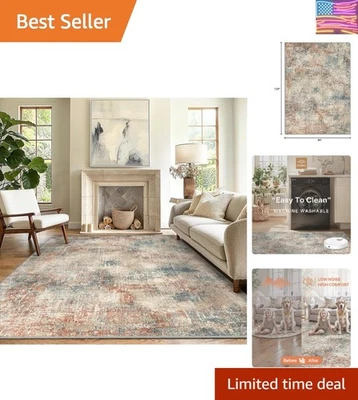 Alfombra abstracta lavable contemporánea de 8' x 10' con respaldo antideslizante para uso en interiores Foto 1 de 4